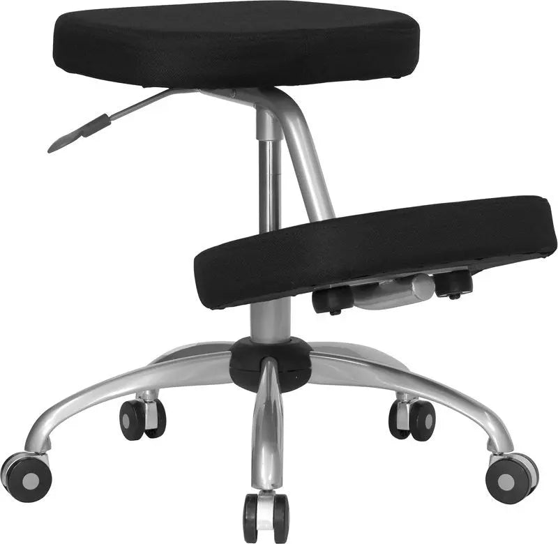 Boswell Portable Ergonomic Kneeling Chair w/Silver Frame in Black Fabric iHome Studio