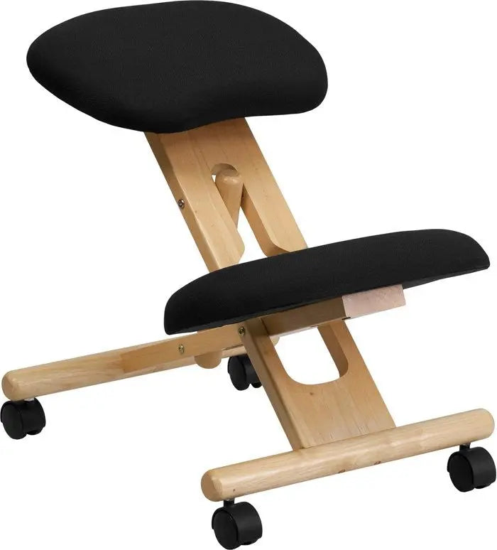 Boswell Portable Wooden Ergonomic Kneeling Chair, Black Fabric Upholstery iHome Studio