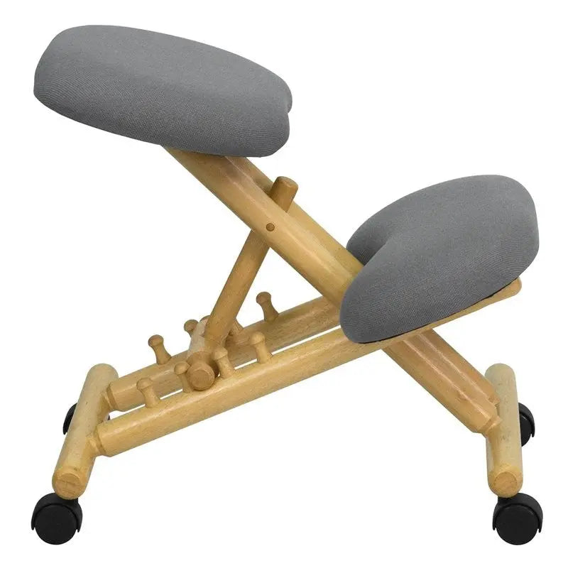 Boswell Portable Wooden Ergonomic Kneeling Chair, Gray Fabric Upholstery iHome Studio