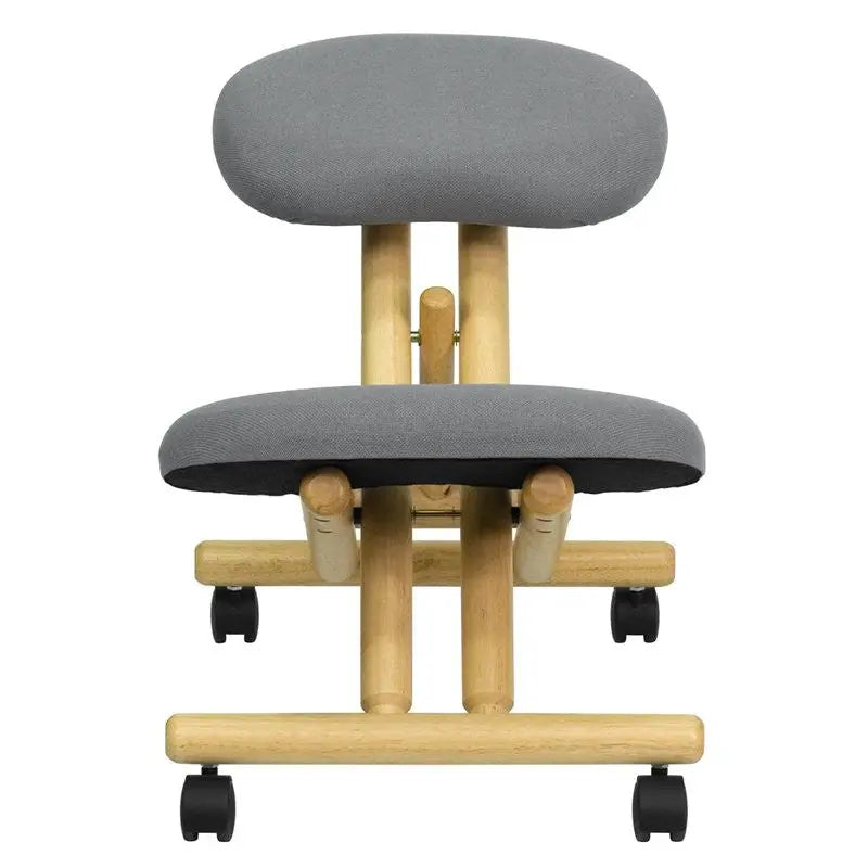 Boswell Portable Wooden Ergonomic Kneeling Chair, Gray Fabric Upholstery iHome Studio