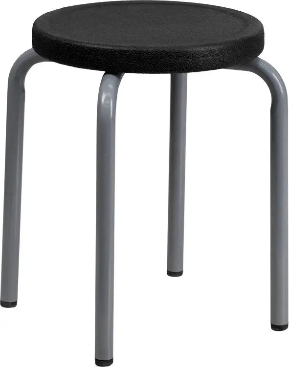 Boswell Stackable Multipurpose Stool w/Black Seat & Silver Powder Coated Frame iHome Studio