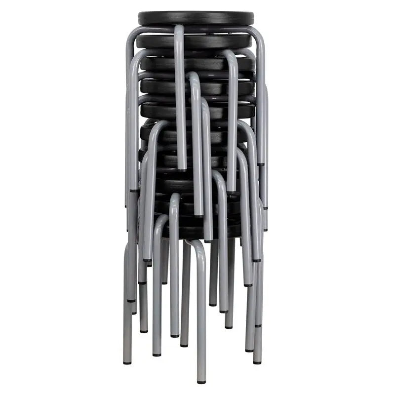 Boswell Stackable Multipurpose Stool w/Black Seat & Silver Powder Coated Frame iHome Studio