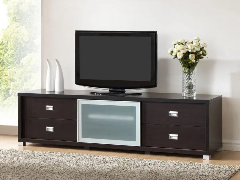 Botticelli Brown Modern TV Stand with Frosted Glass Door iHome Studio