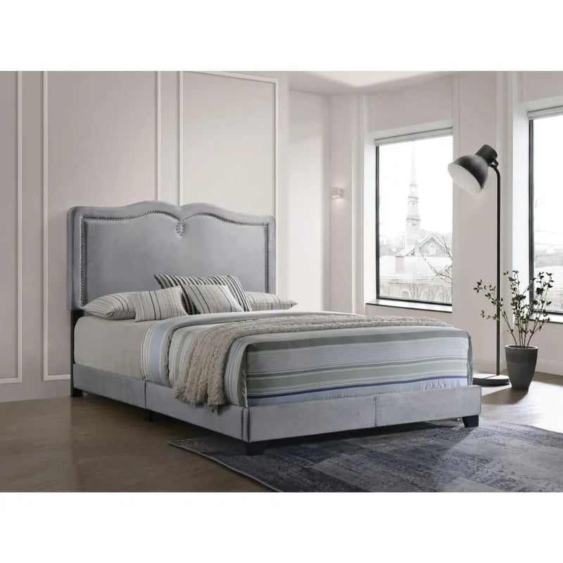 Bradley Upholstered Queen Bed, Gray Velvet iHome Studio