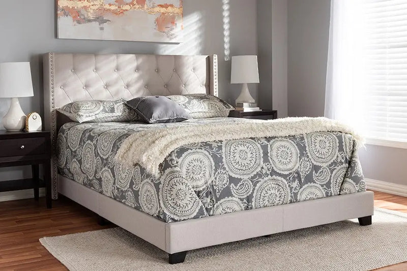 Brady Beige Fabric Upholstered Bed (Full) iHome Studio