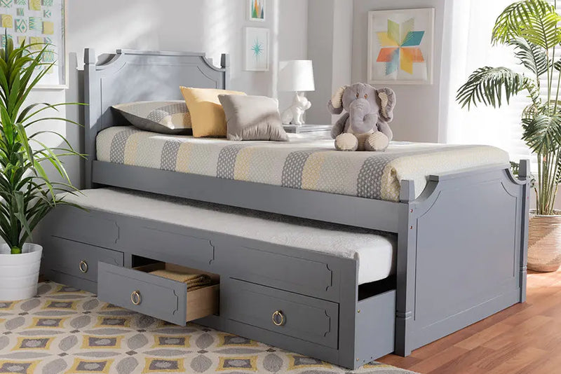 Brady Gray Finished Wood 3-Drawer Storage Bed w/Pull-Out Trundle Bed (Twin) iHome Studio