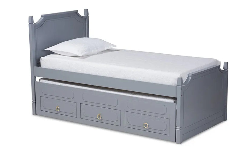 Brady Gray Finished Wood 3-Drawer Storage Bed w/Pull-Out Trundle Bed (Twin) iHome Studio