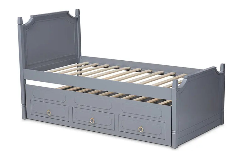 Brady Gray Finished Wood 3-Drawer Storage Bed w/Pull-Out Trundle Bed (Twin) iHome Studio