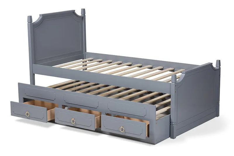 Brady Gray Finished Wood 3-Drawer Storage Bed w/Pull-Out Trundle Bed (Twin) iHome Studio