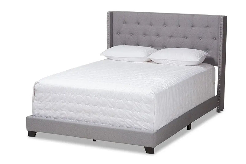 Brady Light Grey Fabric Upholstered Bed (Full) iHome Studio