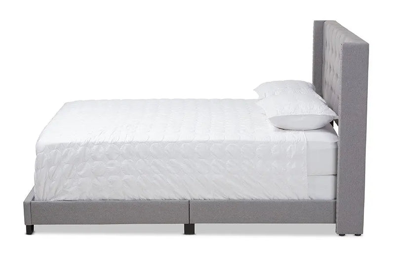 Brady Light Grey Fabric Upholstered Bed (Full) iHome Studio