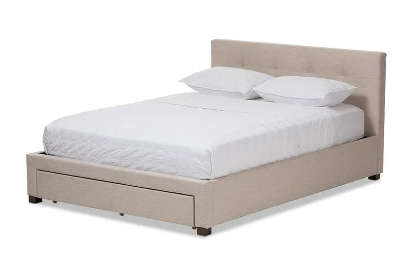 Brandy Light Beige Fabric Upholstered Storage Platform Bed (Queen) iHome Studio