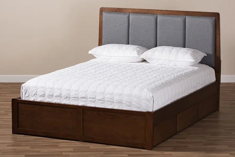 Brannigan Dark Grey Fabric Upholstered Walnut Storage Platform Bed (Queen) iHome Studio