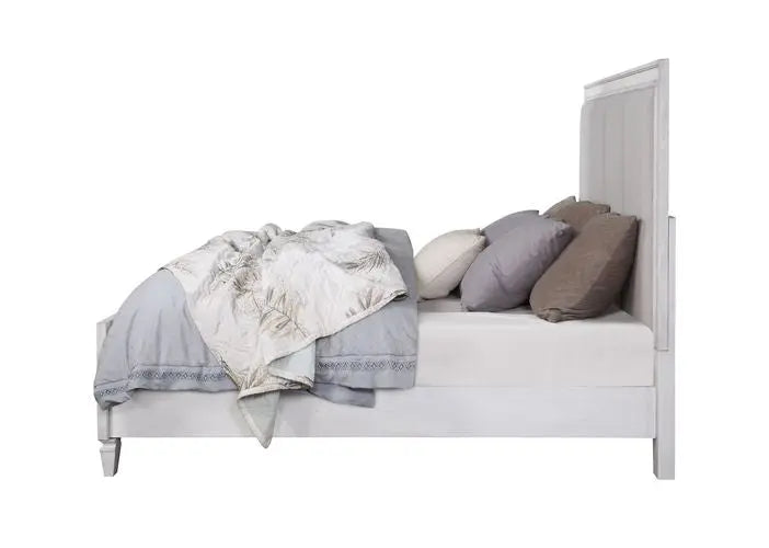 Branson California King Bed, Light Gray Linen, Rustic Gray & Weathered White Finish iHome Studio