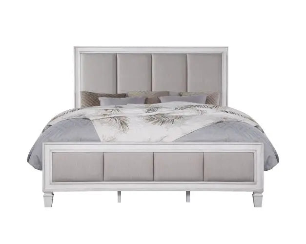 Branson King Bed, Light Gray Linen, Rustic Gray & Weathered White Finish iHome Studio