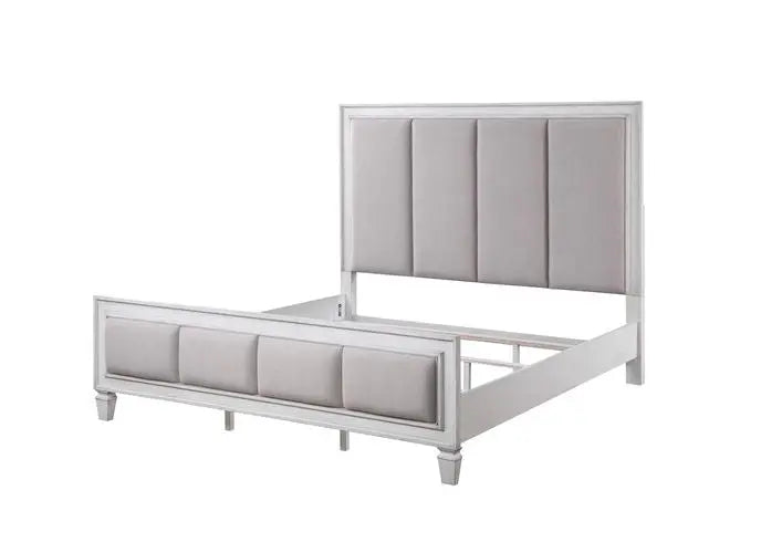 Branson Queen Bed, Gray Linen & White Finish iHome Studio