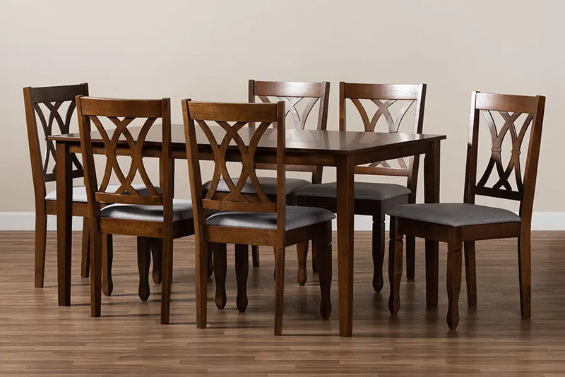 Brea Grey Fabric Upholstered/Walnut Brown Finished Wood 7pcs Dining Set iHome Studio
