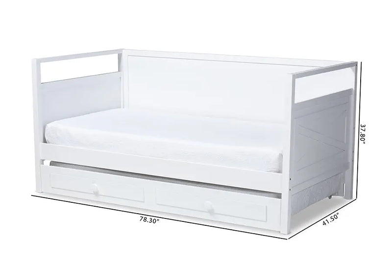 Briana Cottage Farmhouse White Finished Wood Twin Size Daybed w/Trundle iHome Studio