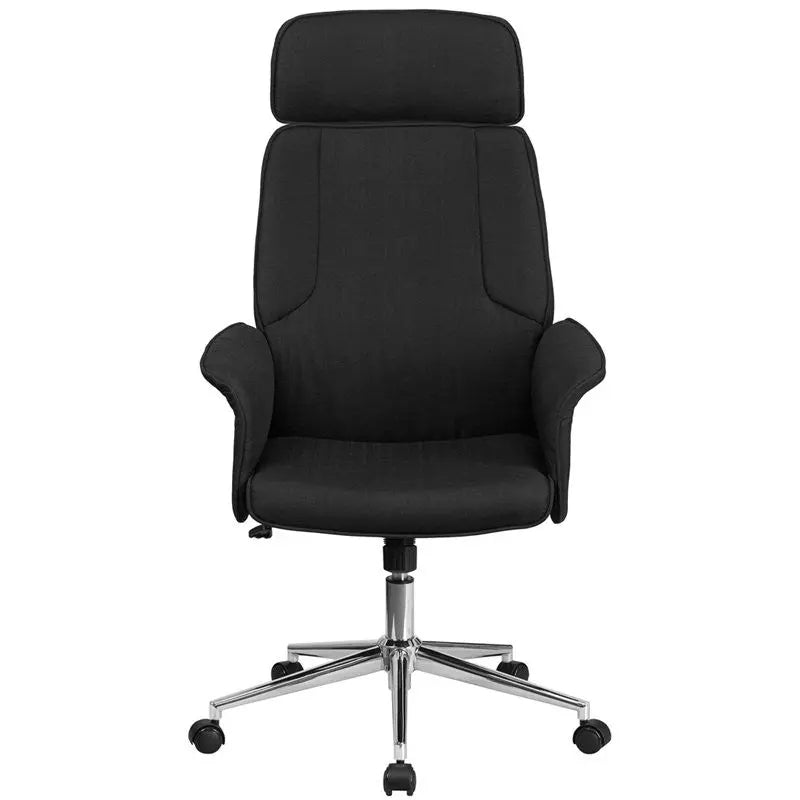 Bridgettine High-Back Black Fabric Executive Swivel Chair w/Upholstered Arms iHome Studio