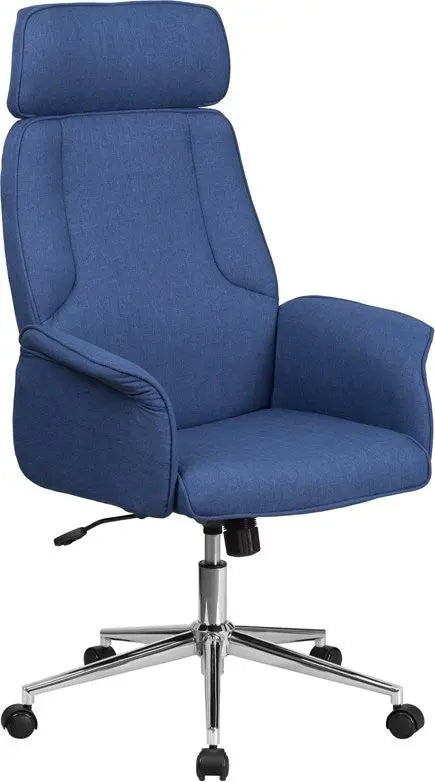 Bridgettine High-Back Blue Fabric Executive Swivel Chair w/Upholstered Arms iHome Studio