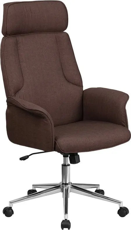 Bridgettine High-Back Brown Fabric Executive Swivel Chair w/Upholstered Arms iHome Studio