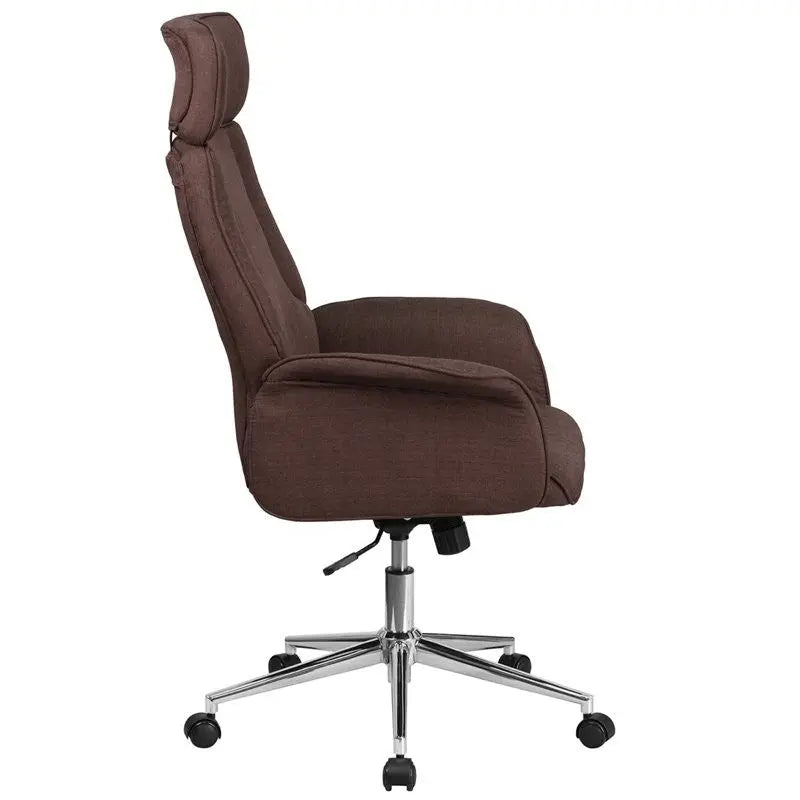 Bridgettine High-Back Brown Fabric Executive Swivel Chair w/Upholstered Arms iHome Studio