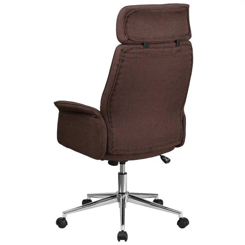 Bridgettine High-Back Brown Fabric Executive Swivel Chair w/Upholstered Arms iHome Studio