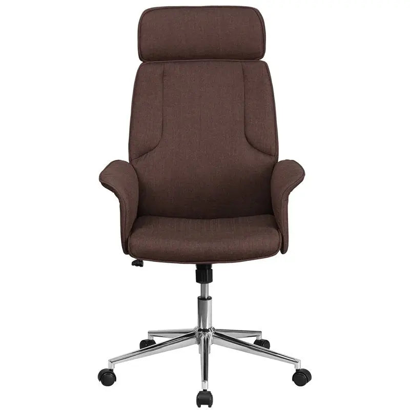 Bridgettine High-Back Brown Fabric Executive Swivel Chair w/Upholstered Arms iHome Studio