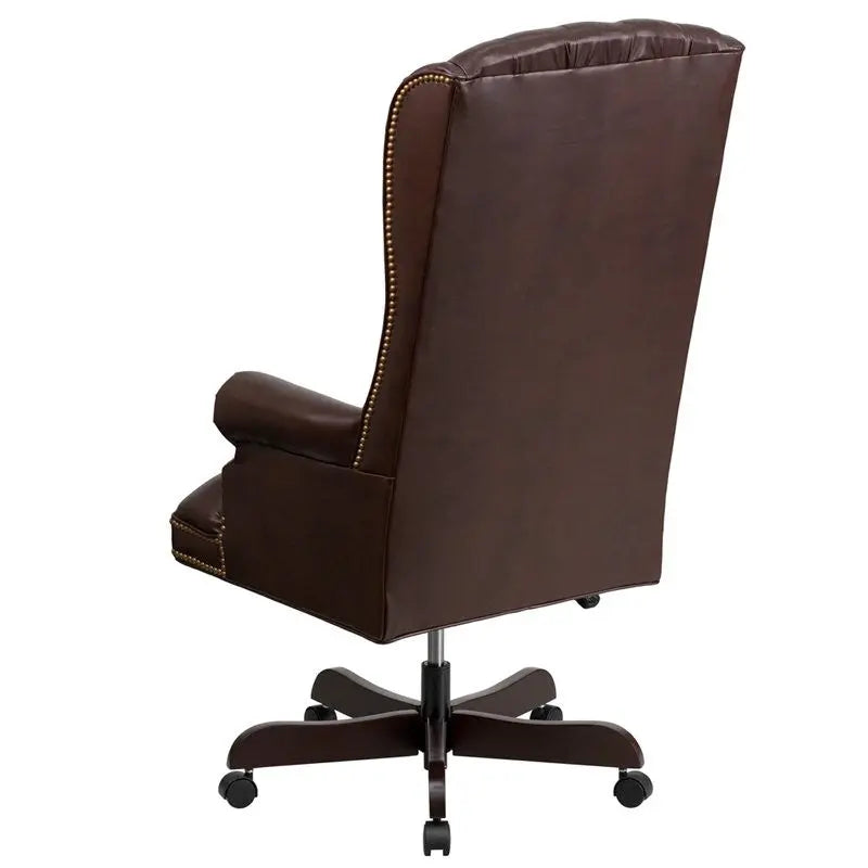 Bridgettine High-Back Button Tufted Brown Leather Executive Swivel Chair w/Arms iHome Studio