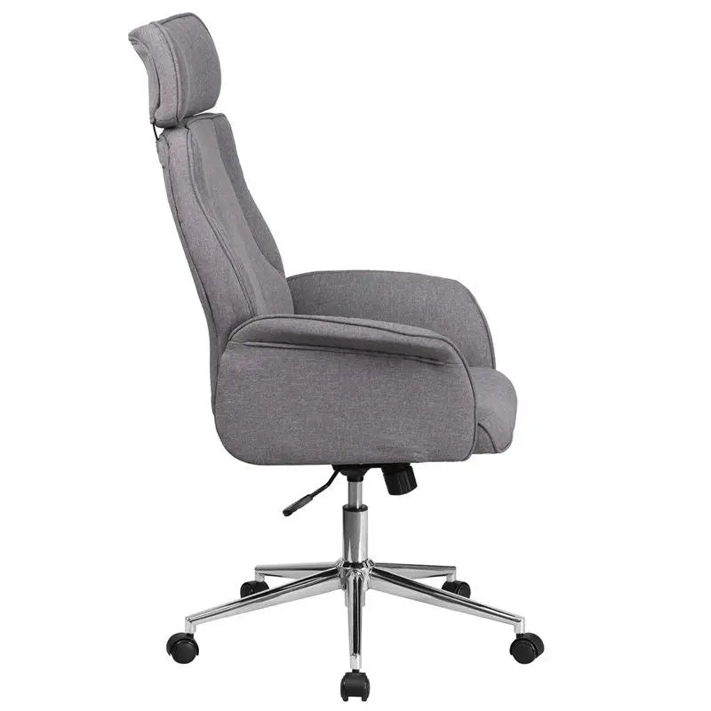 Bridgettine High-Back Gray Fabric Executive Swivel Chair w/Upholstered Arms iHome Studio