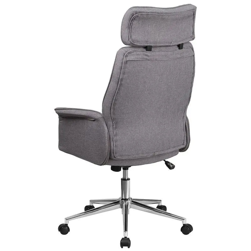 Bridgettine High-Back Gray Fabric Executive Swivel Chair w/Upholstered Arms iHome Studio