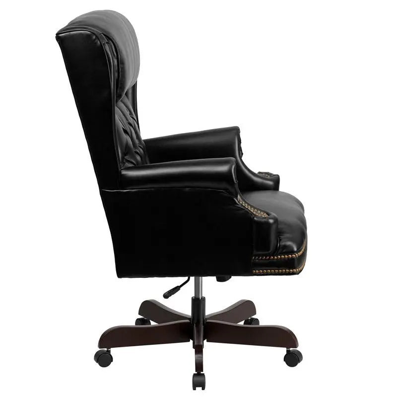 Bridgettine High-Back Tufted Black Leather Executive Swivel Chair w/Arms iHome Studio