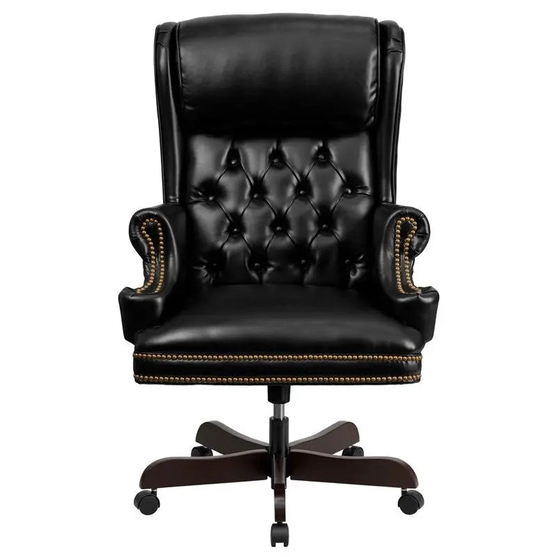 Bridgettine High-Back Tufted Black Leather Executive Swivel Chair w/Arms iHome Studio