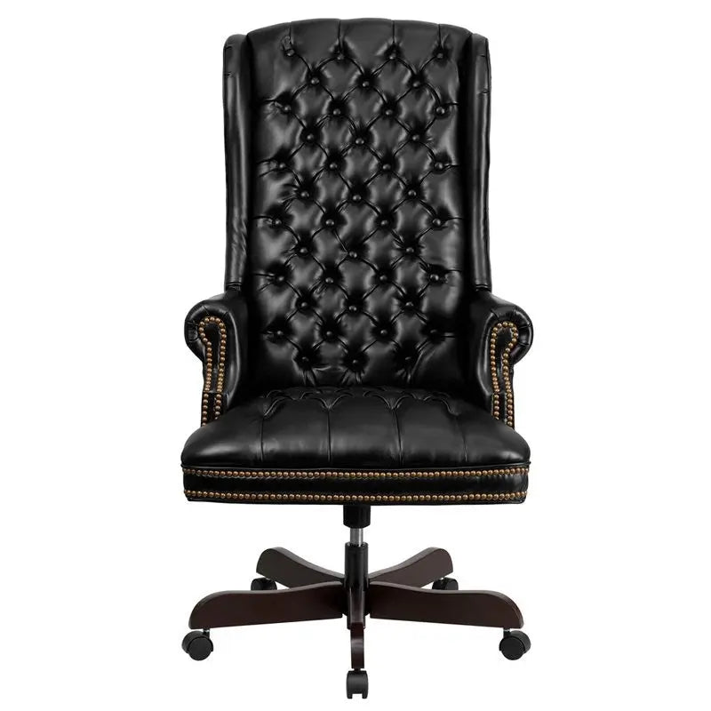 Bridgettine High-Back Tufted Black Leather Executive Swivel Chair w/Arms, Tilt iHome Studio
