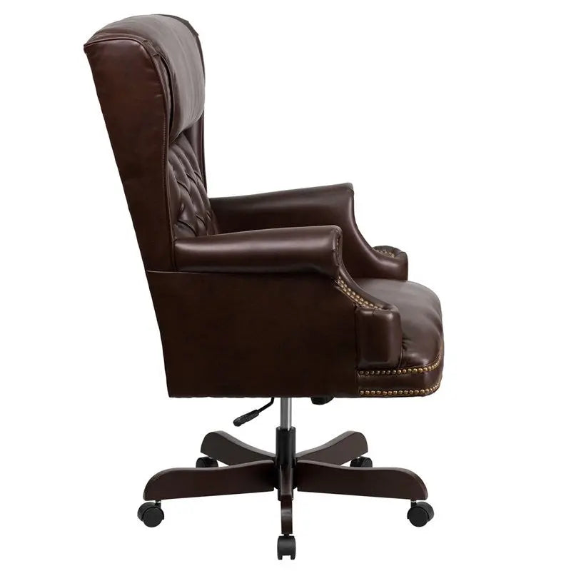 Bridgettine High-Back Tufted Brown Leather Executive Swivel Chair w/Arms iHome Studio