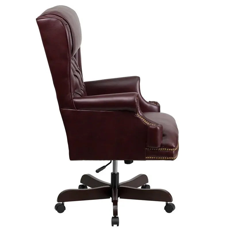 Bridgettine High-Back Tufted Burgundy Leather Executive Swivel Chair w/Arms iHome Studio