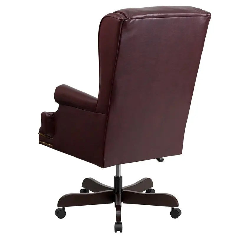 Bridgettine High-Back Tufted Burgundy Leather Executive Swivel Chair w/Arms iHome Studio