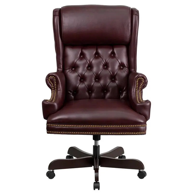 Bridgettine High-Back Tufted Burgundy Leather Executive Swivel Chair w/Arms iHome Studio