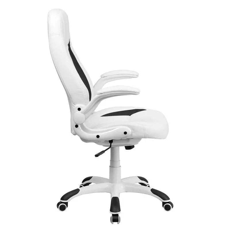 Bridgettine High-Back White Leather Executive Swivel Chair w/Flip-Up Arms iHome Studio