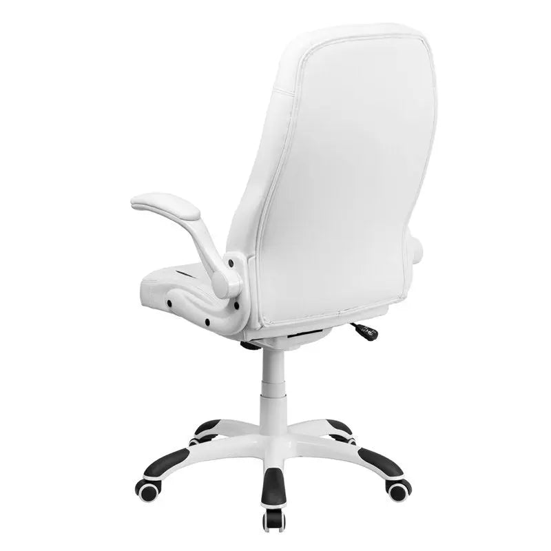 Bridgettine High-Back White Leather Executive Swivel Chair w/Flip-Up Arms iHome Studio