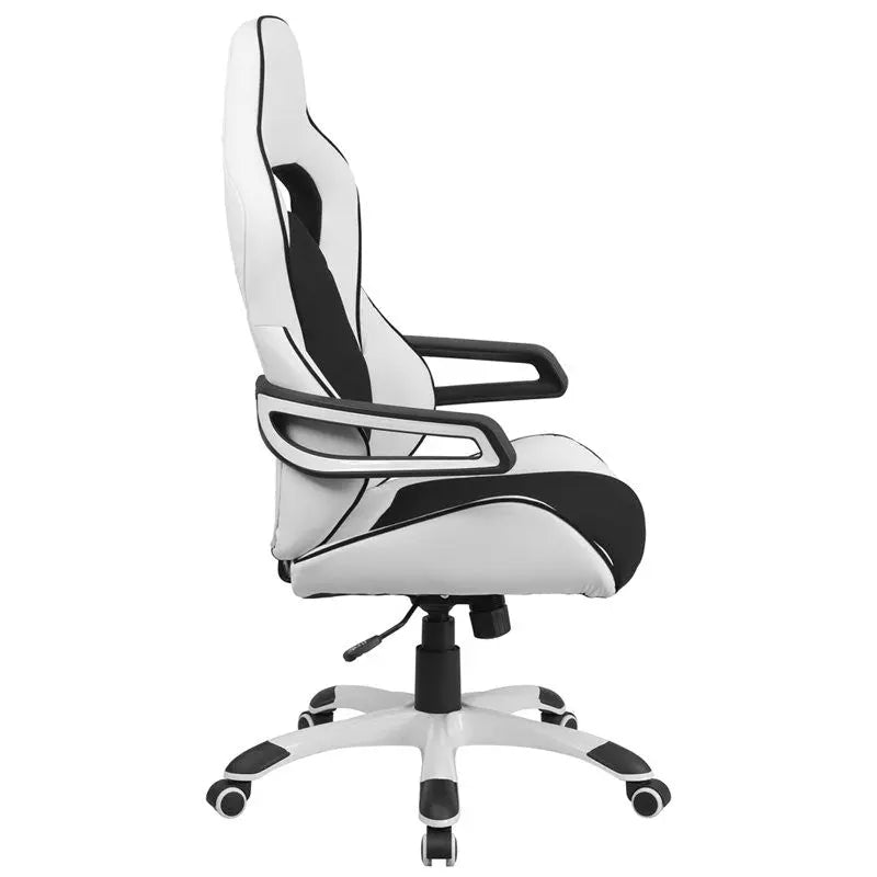 Bridgettine High-Back White Vinyl Executive Swivel Chair w/Arms iHome Studio