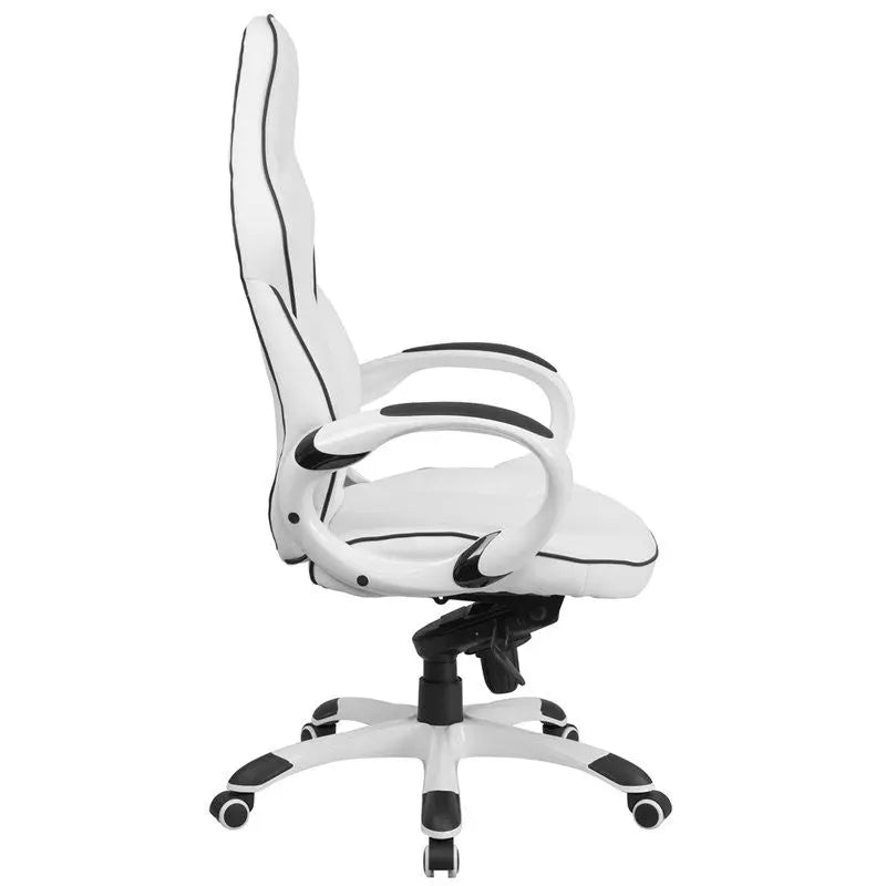 Bridgettine High-Back White Vinyl Executive Swivel Chair w/Black Trim & Arms iHome Studio