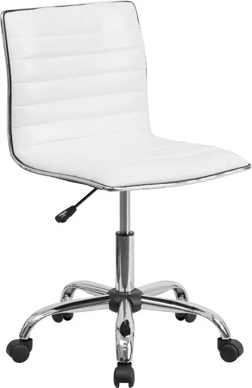 Bridgettine Low-Back Armless White Ribbed Swivel Home/Office Task Chair iHome Studio
