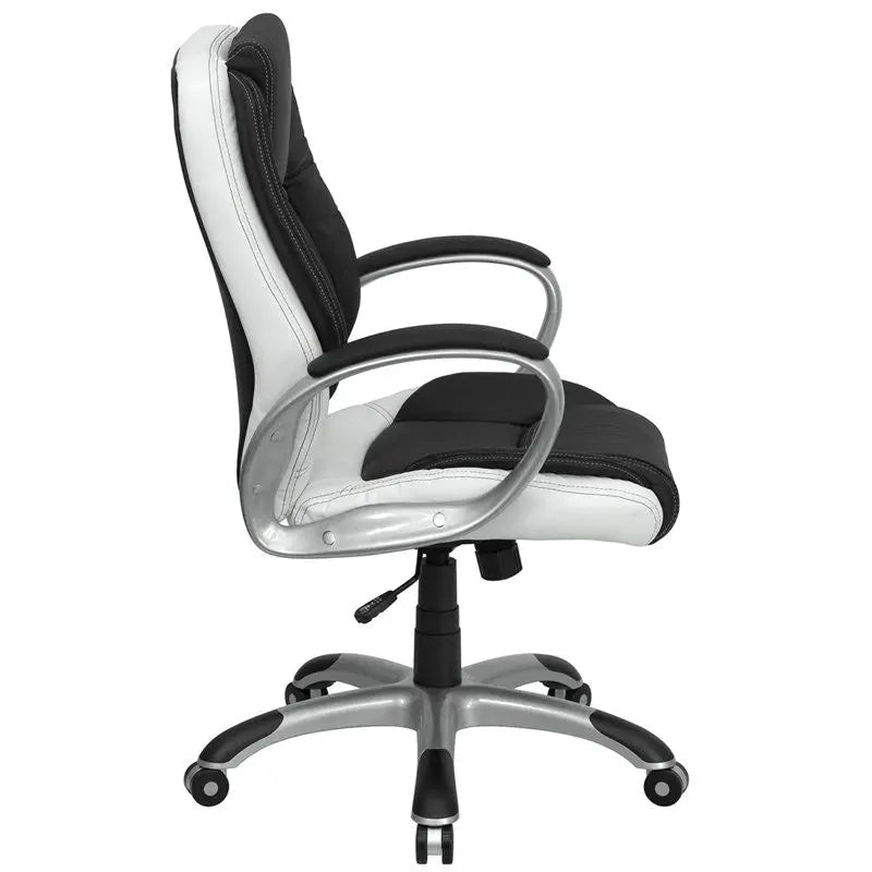 Bridgettine Mid-Back Black & White Leather Executive Swivel Chair w/Arms iHome Studio