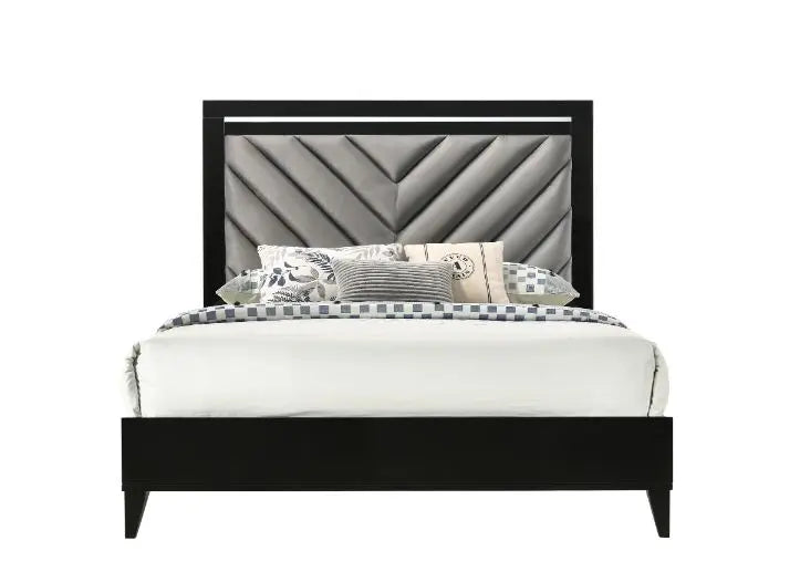 Briella King Bed, Gray Fabric & Black Finish iHome Studio