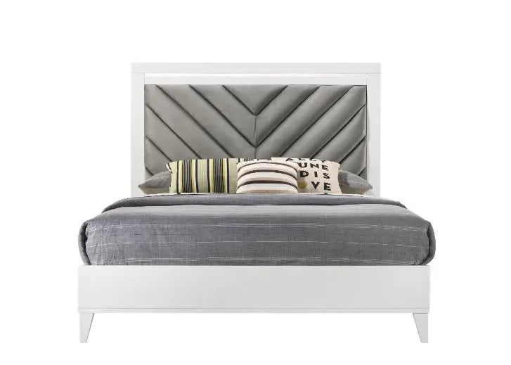 Briella King Bed, Gray Fabric & White Finish iHome Studio