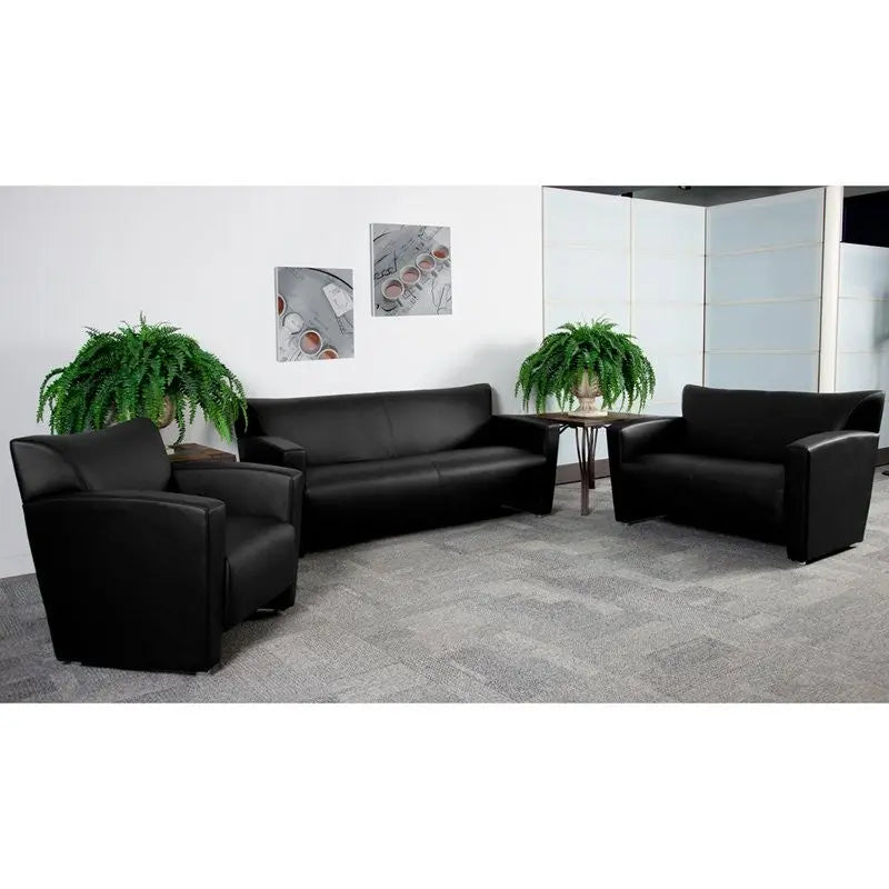 Brielle 3pcs Office Leather Sofa Sets, Black, Alum Ft iHome Studio