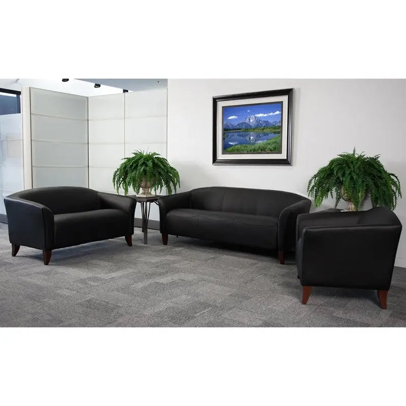 Brielle 3pcs Office Leather Sofa Sets, Black, Wood Ft iHome Studio