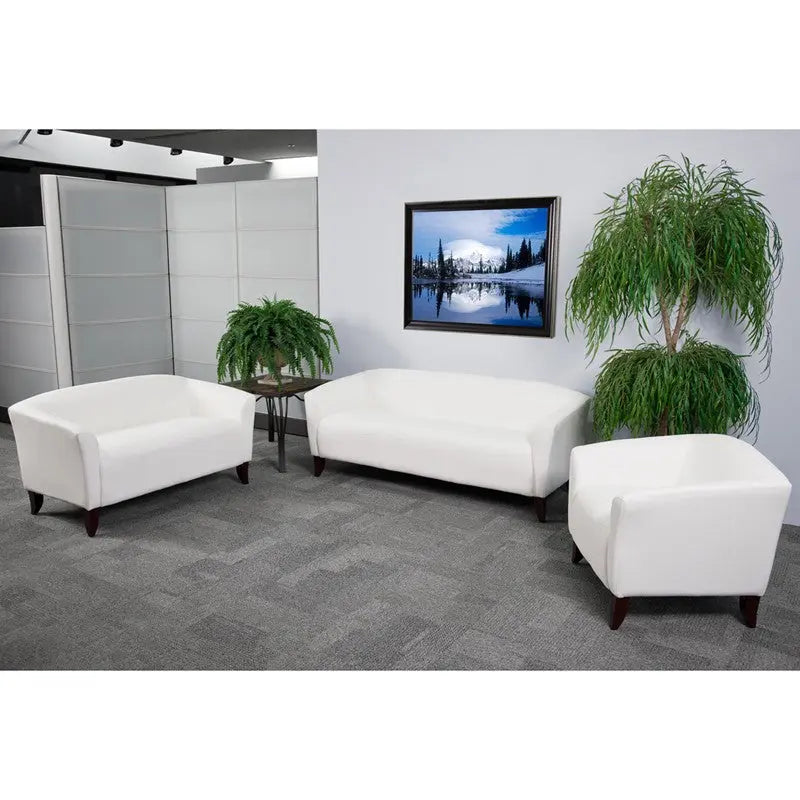 Brielle 3pcs Office Leather Sofa Sets, White, Wood Ft iHome Studio
