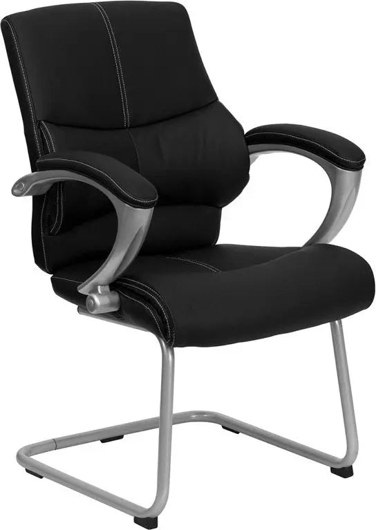 Brielle Black Leather Executive Side Reception/Guest Chair w/Silver Sled Base iHome Studio
